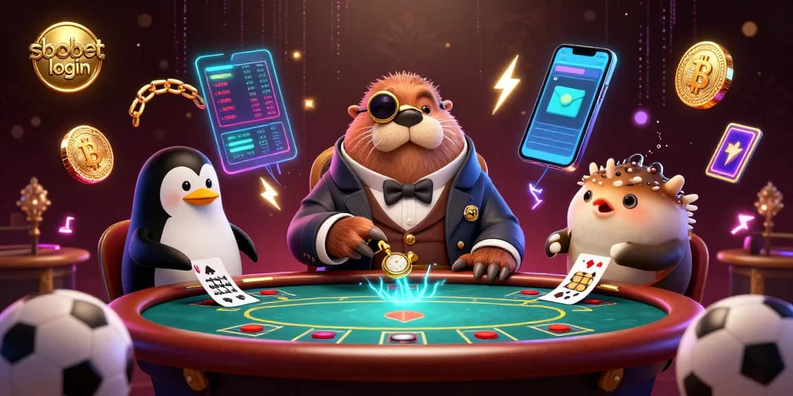 Engage with sbobet login at an underwater poker table surrounded by sports elements and cryptocurrency.
