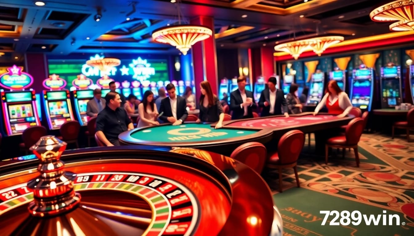 Exciting casino gaming with enthusiastic players, featuring 789win roulette, poker, and slot machines.