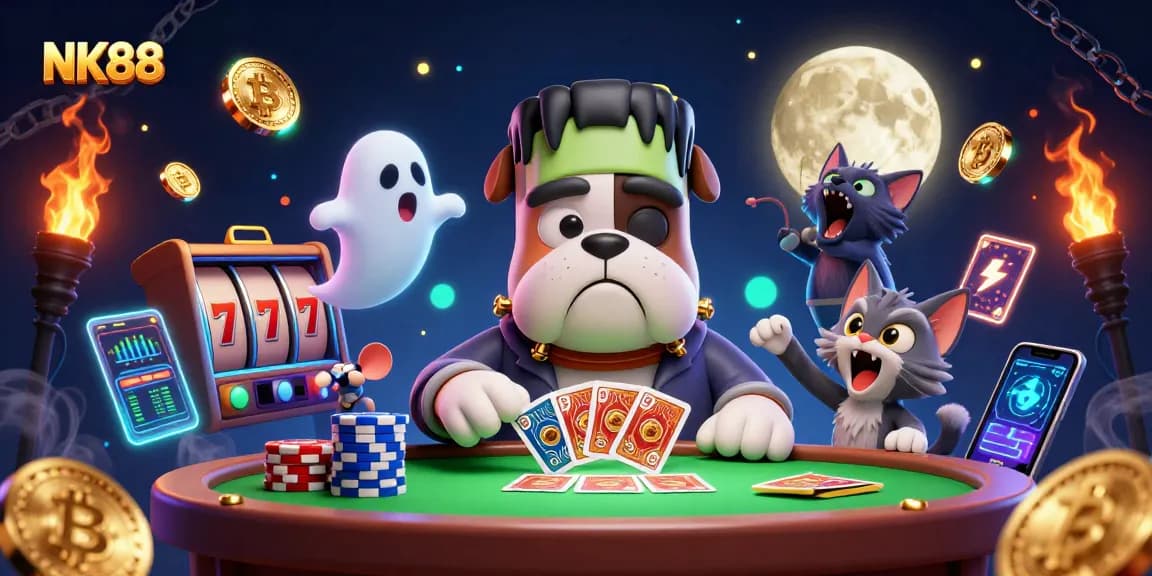 Experience thrilling gameplay at NK88 with a vibrant 3D casino scene featuring unique characters and elements.