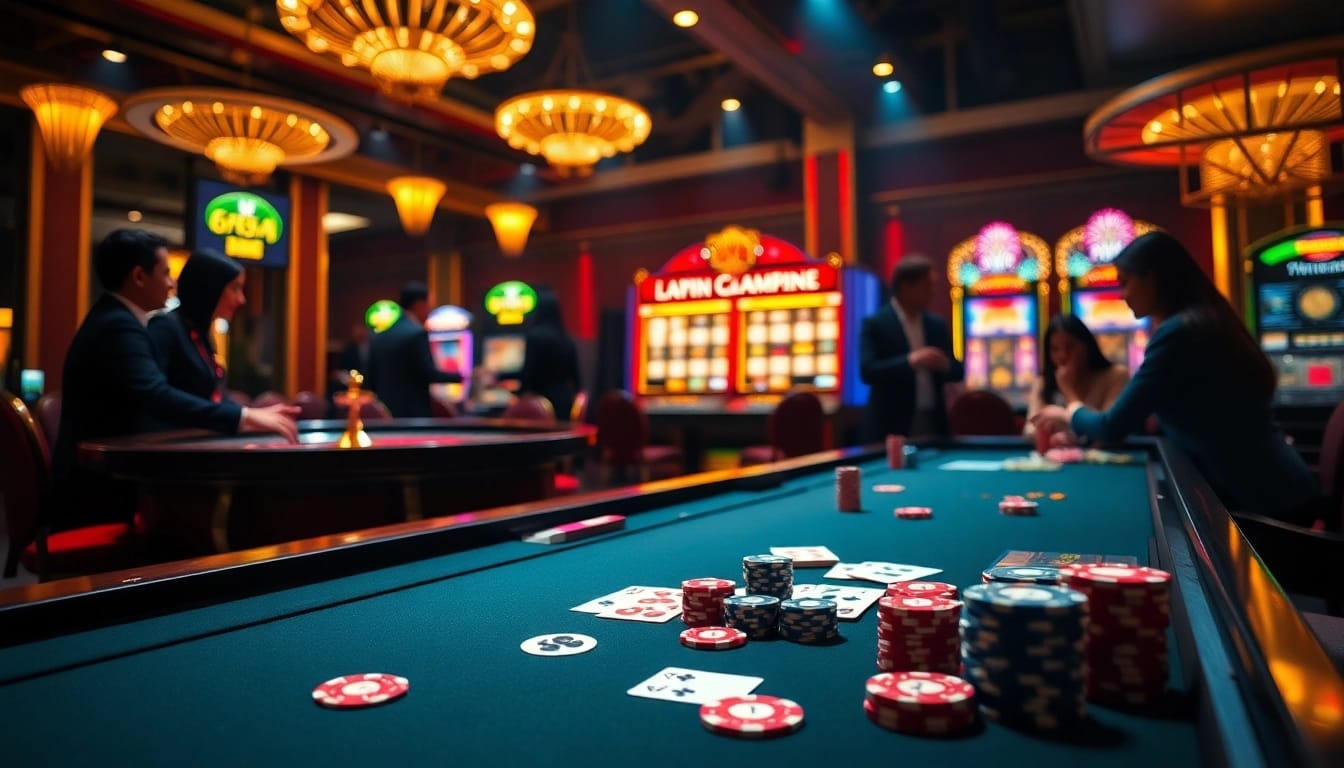 Exciting casino scene highlighting the engaging gameplay at 65A with vibrant poker chips and roulette wheels.