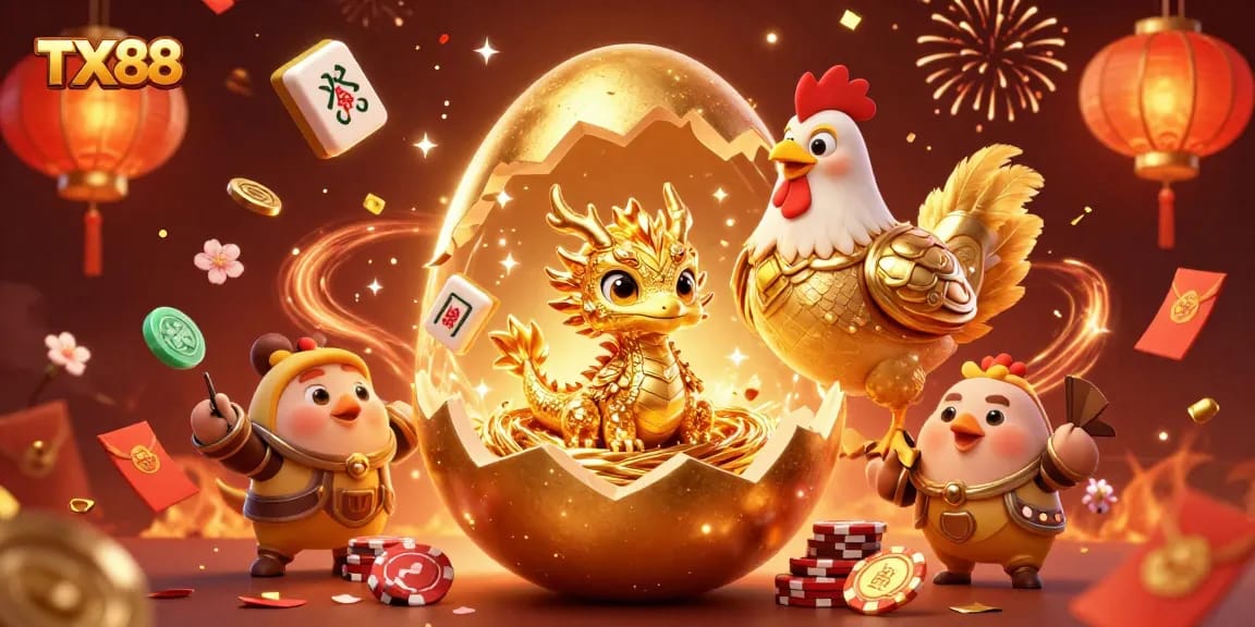 Join the TX88 quest for golden gambling treasures with a baby dragon and poker chips!