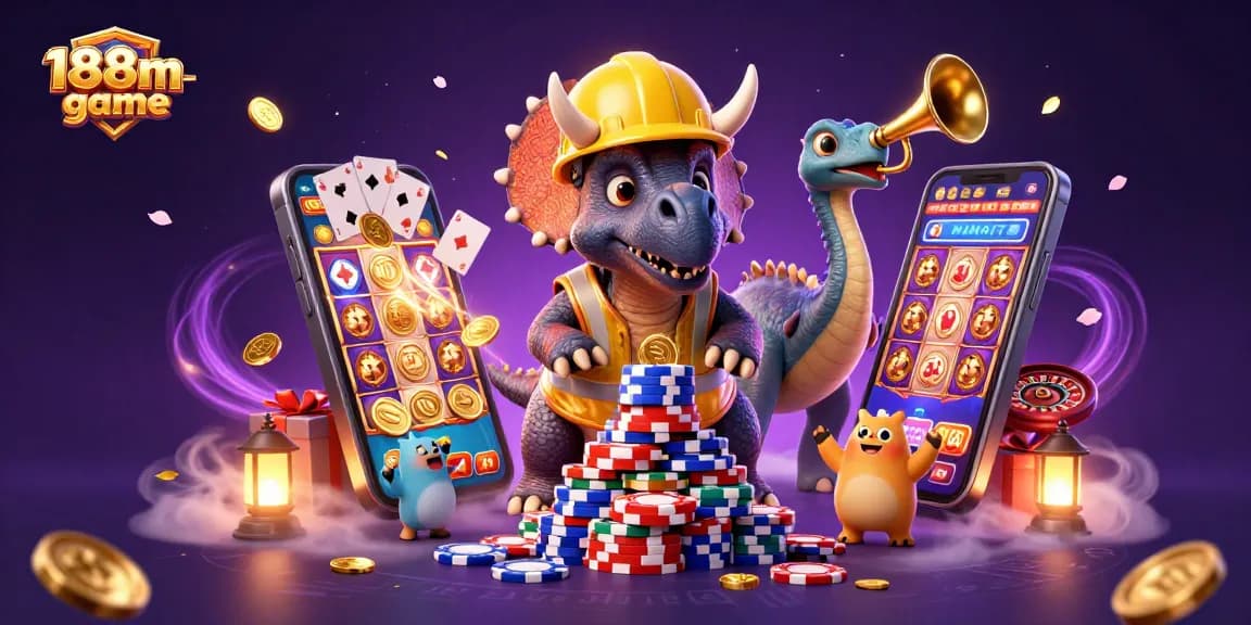 Engage with 188m-game by celebrating big wins at a vibrant casino with cartoon characters.