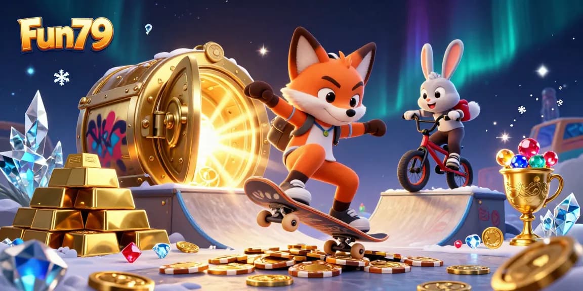Experience thrilling action at Fun79 with cartoon characters in a vibrant casino scene.