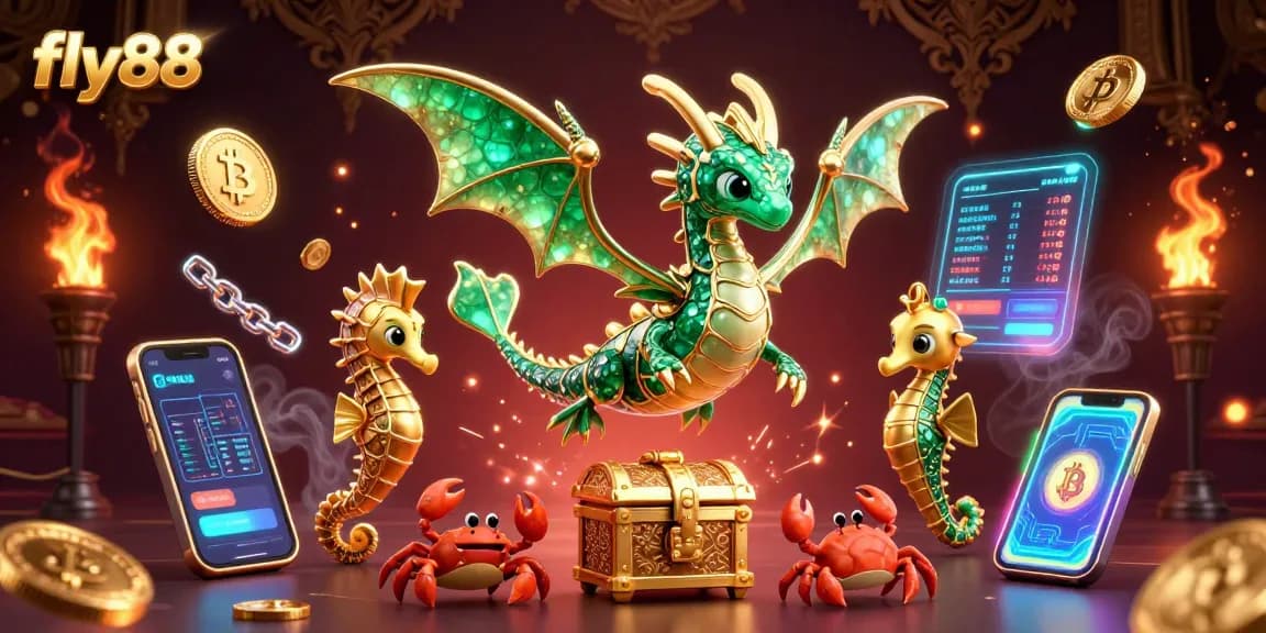Engage in thrilling experiences at fly88, where emerald sea dragons guard treasures amidst glowing crypto coins.