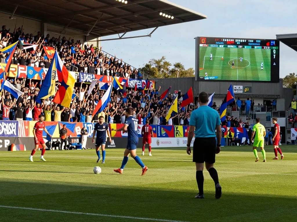 Live soccer match at a stadium showcasing fans, players, and the excitement of 7m.
