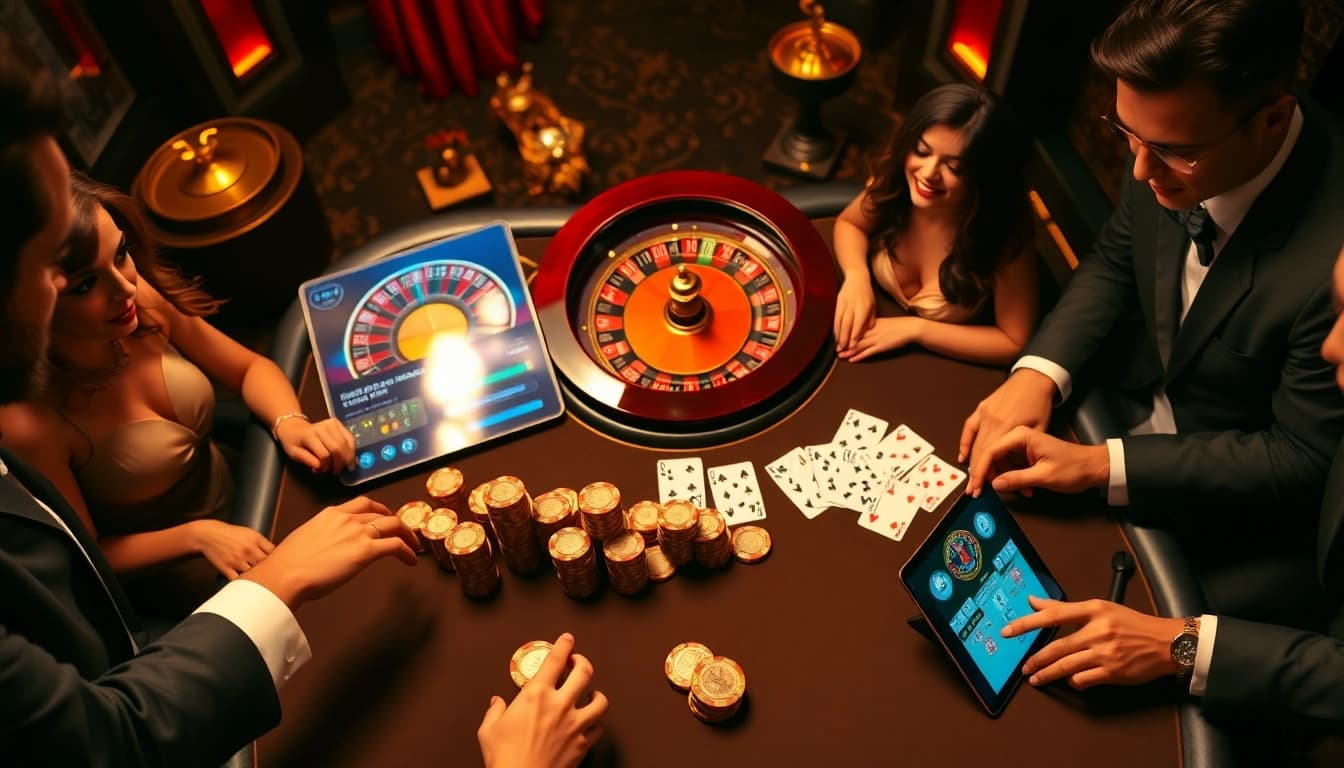 Experience the excitement of MM88 with a high-stakes poker game and vibrant casino elements.
