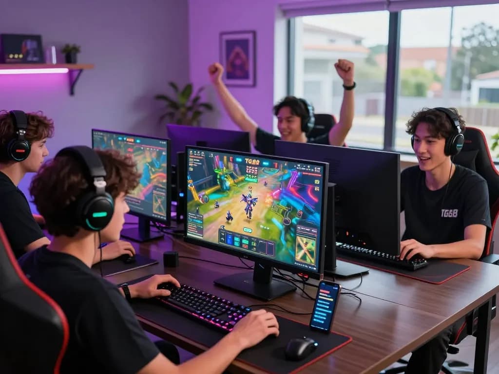 Exciting gaming setup with TG88 visuals, celebrating wins and community engagement.