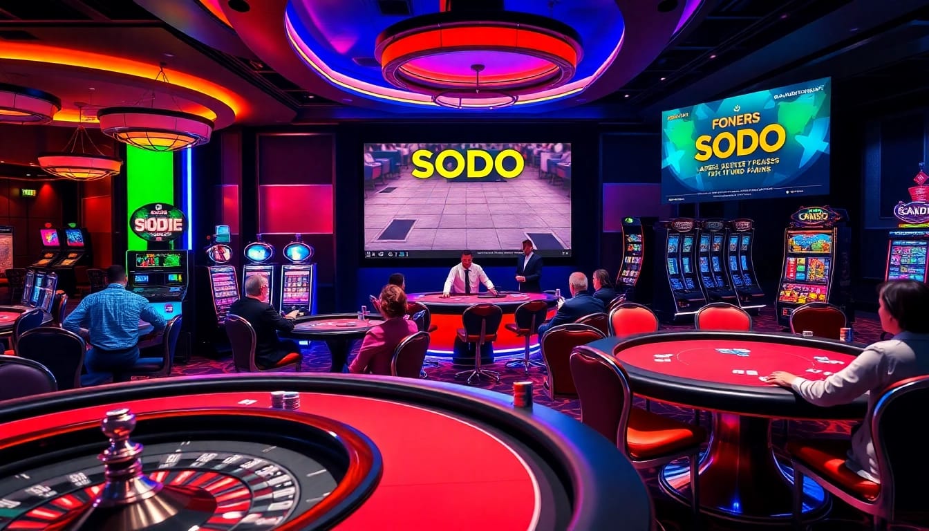 Engaging SODO Casino experience with vibrant tables, slots, and players in action.