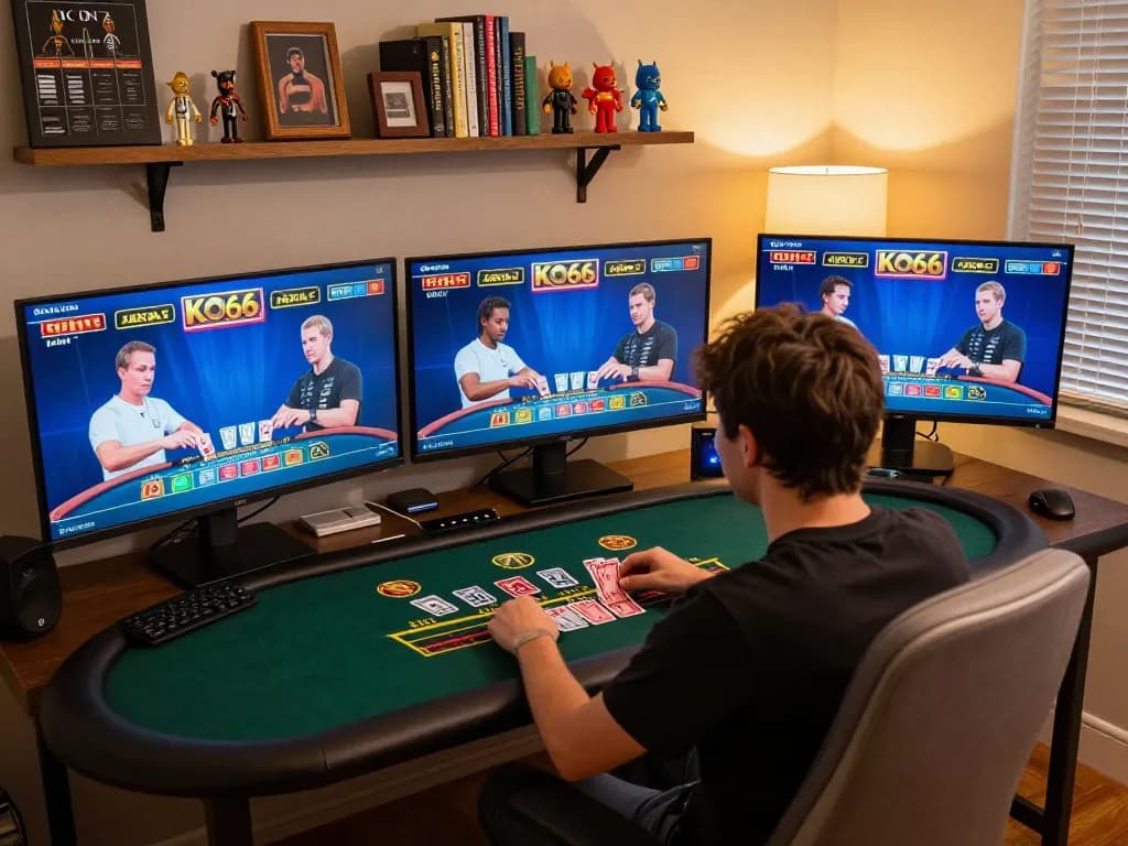Engaging KO66 online gambling scene with player focused on live blackjack gameplay