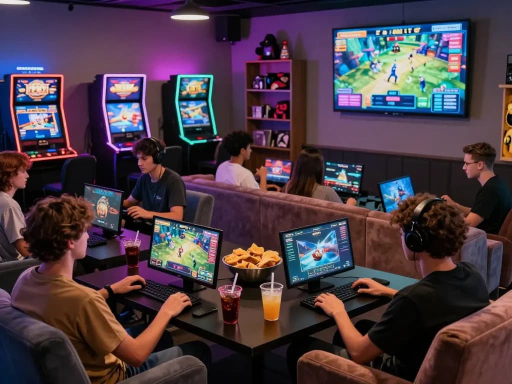 Engaging gaming environment at https://789p.gg/ where diverse players enjoy various games in a vibrant lounge setting.