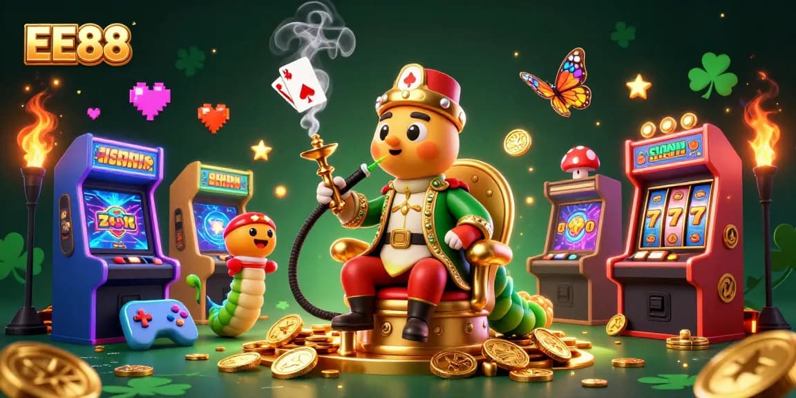 Experience exciting gaming at EE88 with vibrant 3D characters and casino elements.
