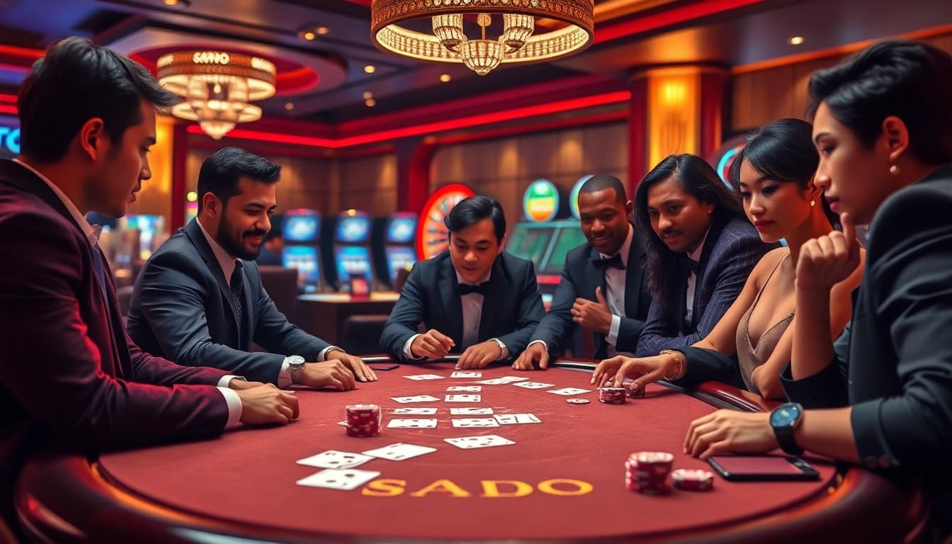 SODO CASINO poker game with players, cards, and chips showcasing excitement and strategy.