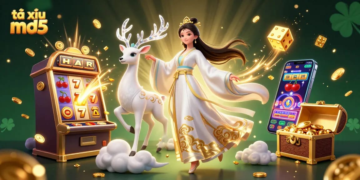 Experience the excitement of tài xỉu md5 with vibrant characters and jackpot elements.