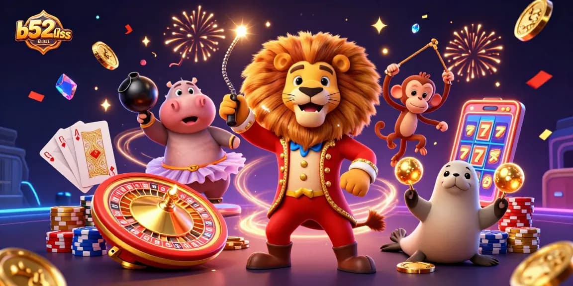 Experience thrilling moments at b52clubss with vibrant casino-themed characters and sparkling elements!