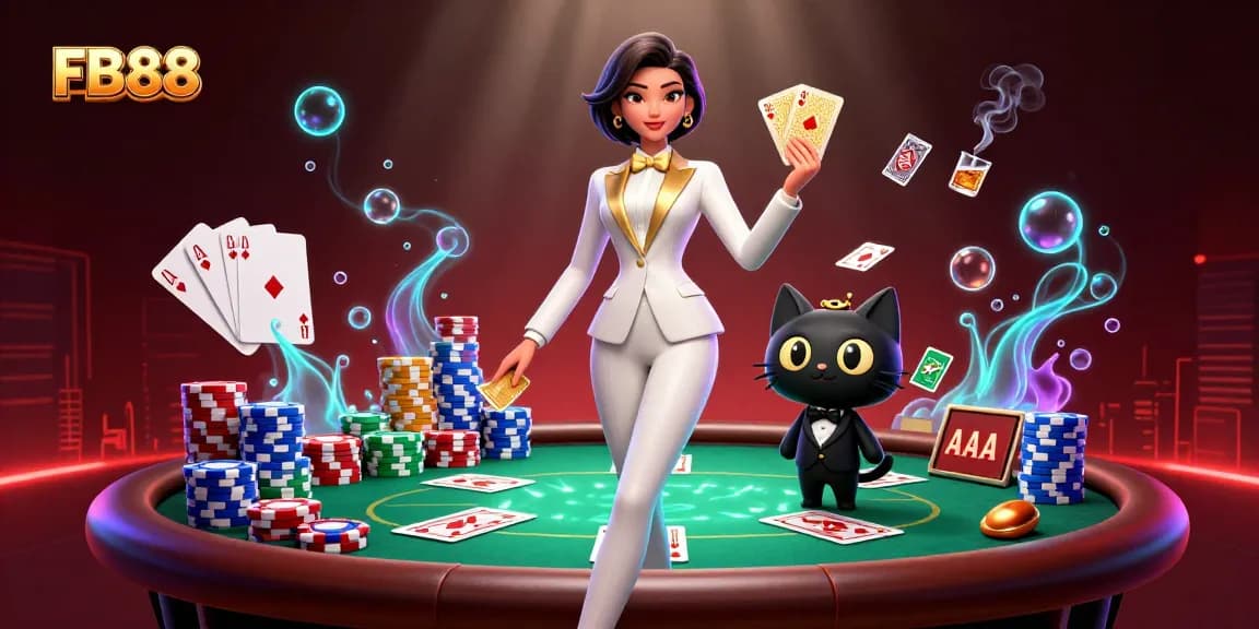 Engage in thrilling gaming at FB88 with a glamorous scene featuring dynamic poker action.