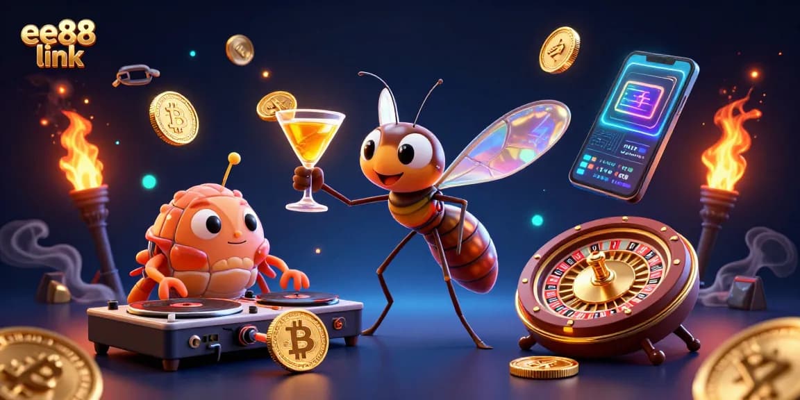 Engage with the ee88 link through an exciting depiction of casino elements and cryptocurrency highlights.