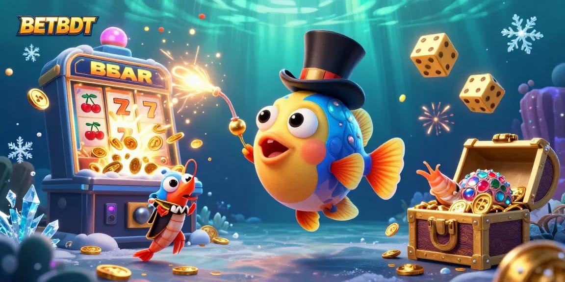 BetBDT players enjoy exciting rewards with a vibrant underwater casino scene full of treasures.