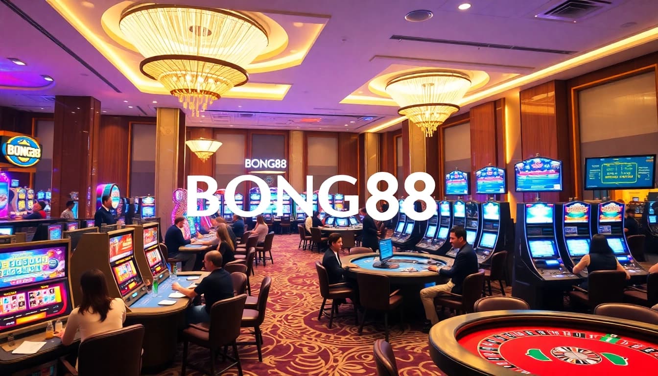 Bong88 casino experience with thrilling games, poker chips, and engaging players.