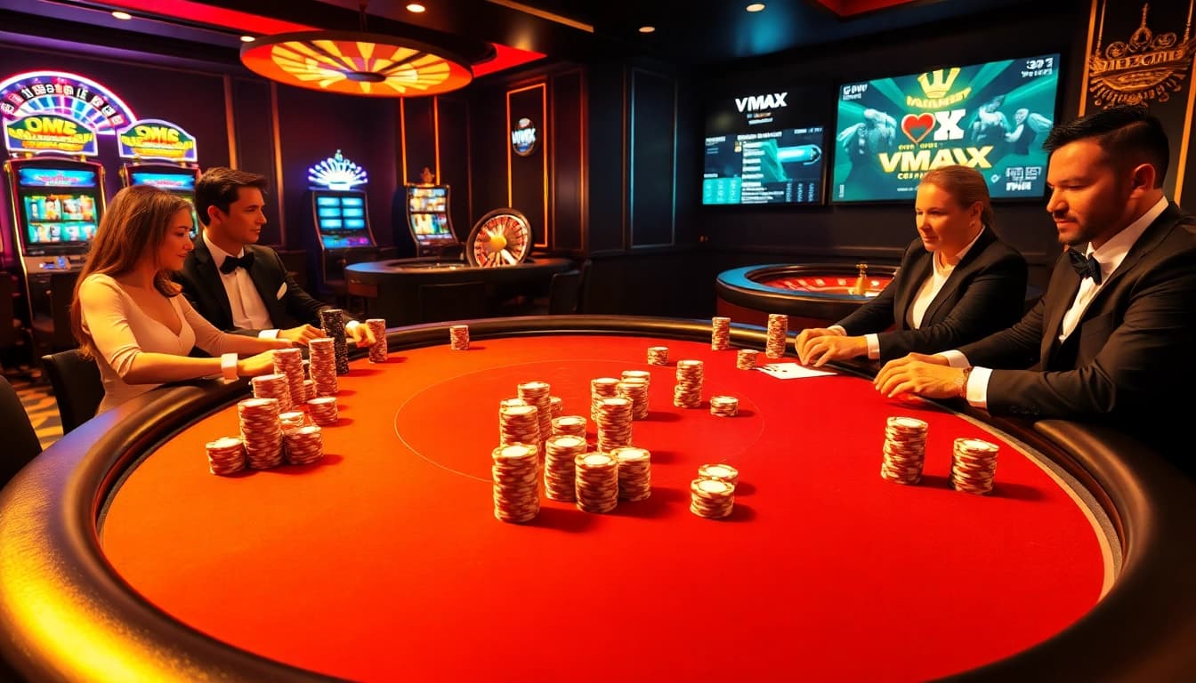 Experience the excitement of luxury gambling at Vmax with elegant blackjack and vibrant roulette tables.