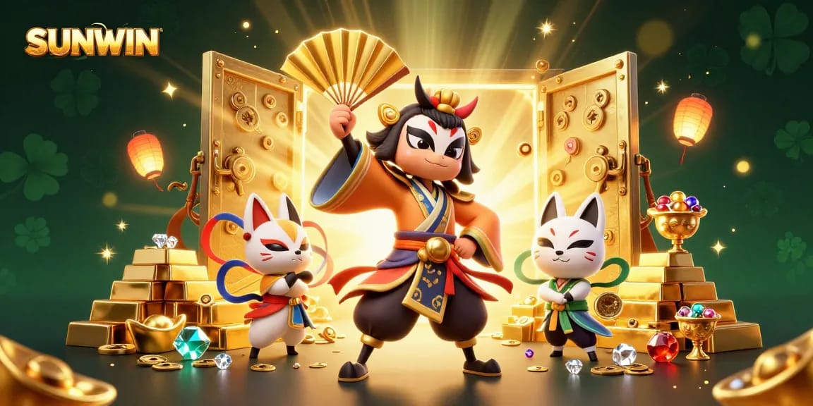 Experience SUNWIN's vibrant 3D casino scene with kabuki warrior and treasure elements.