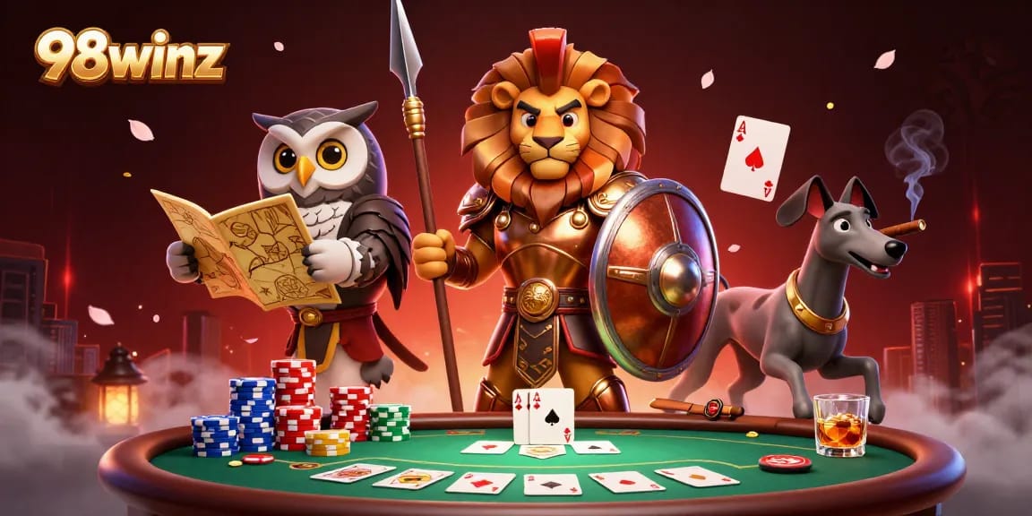 Explore the vibrant, interactive world of 98winz with engaging casino characters and elements.