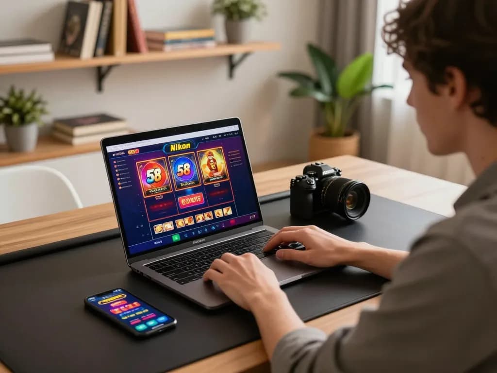 Enjoying online gaming at 58win with a vibrant casino interface on laptop and smartphone