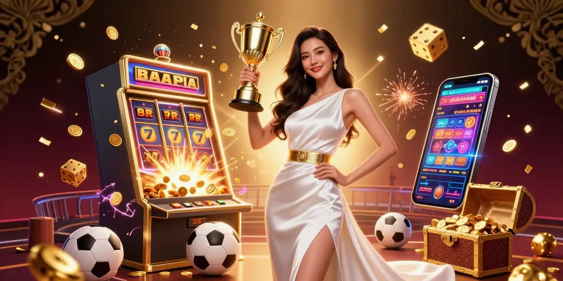 HM88 showcases a victorious Asian woman in a glamorous gown, celebrating wins amidst casino excitement.