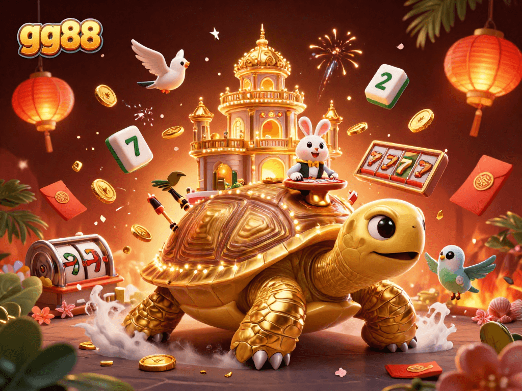 Experience big wins with gg88 while enjoying vibrant slot games and jackpot moments in a lively 3D casino illustration.