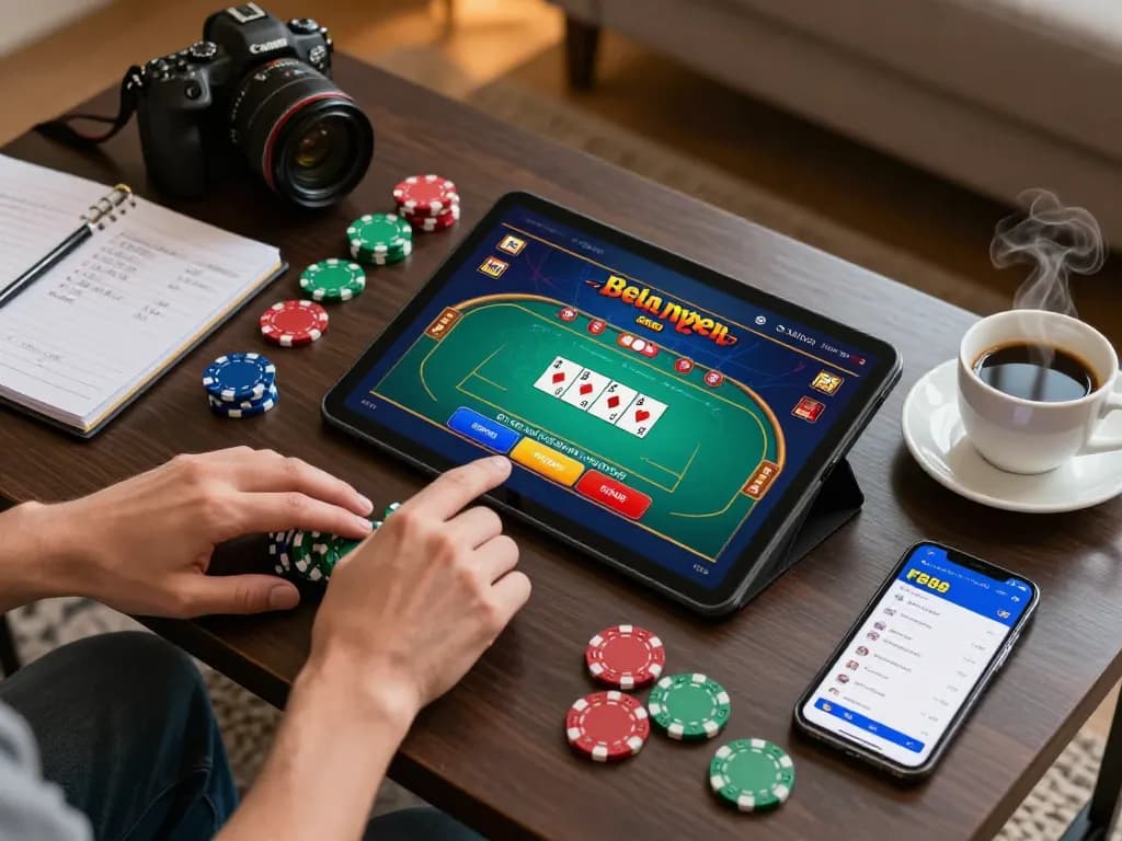 Engage in exciting gameplay at fb88 with colorful poker chips and a vibrant online casino interface.