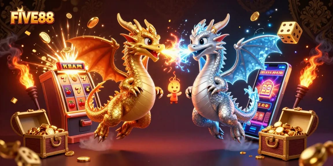 Experience exhilarating slots action at FIVE88 with dynamic dragons and a jackpot explosion.