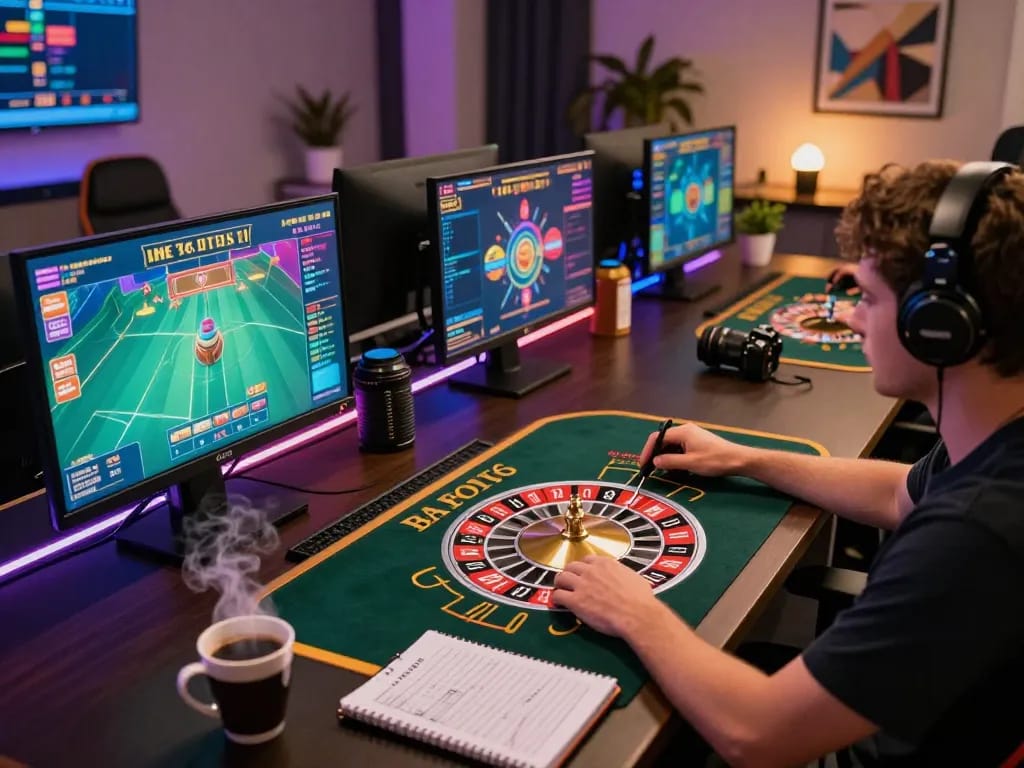 BOMWIN gaming enthusiast enjoying live roulette at home, showcasing engaged gameplay.