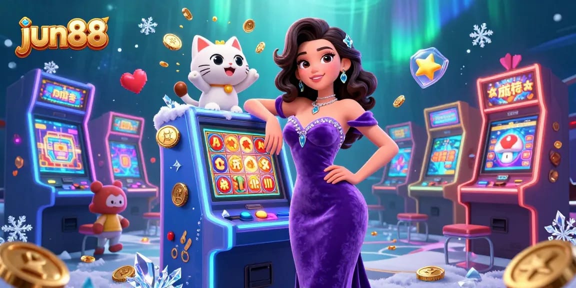 Experience thrilling wins at jun88 with captivating 3D gaming scenes featuring vibrant slots and playful elements.
