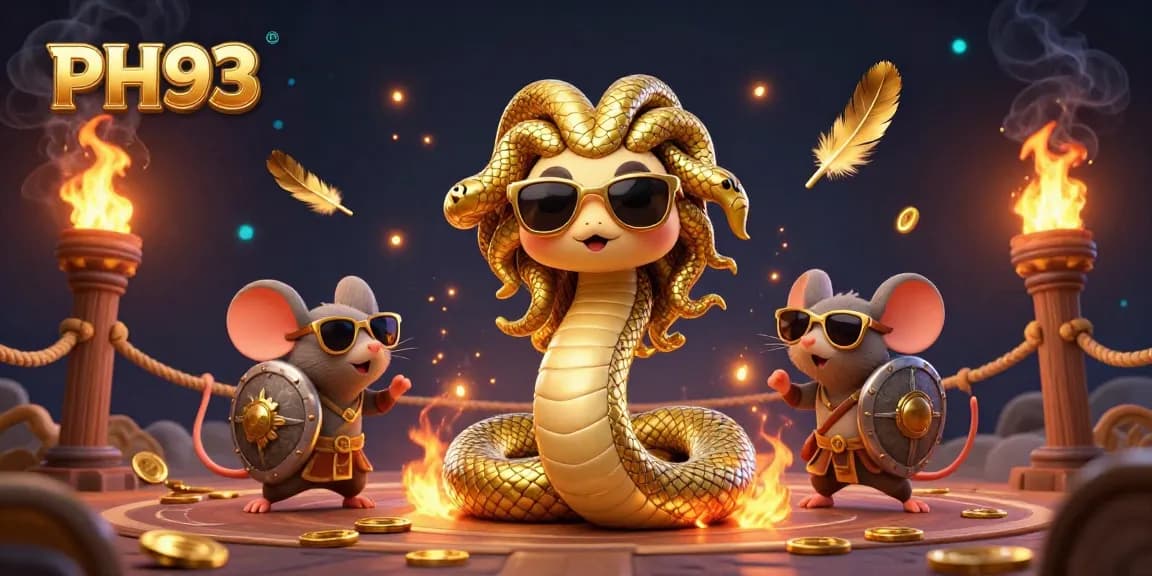 PH33 offers dynamic gaming experiences with Medusa, a warrior mouse, and golden elements in a lively casino atmosphere.