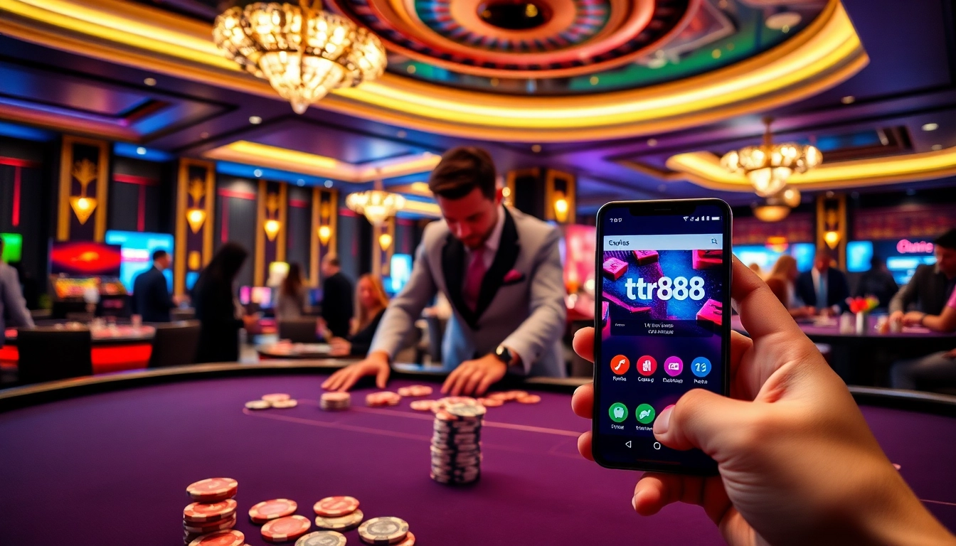 Experience the excitement of the tr88 app at a luxurious casino table with lively gaming action.
