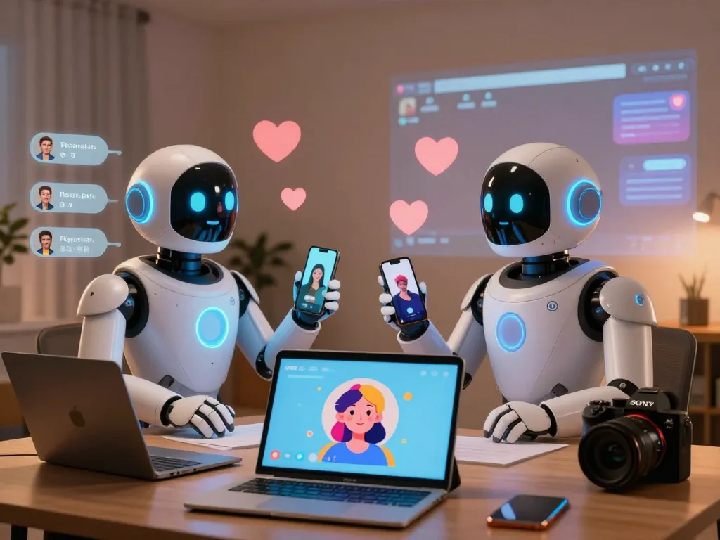 Engaging scene of AI sex chatbots in a cozy virtual chat room, showcasing playful conversation and user-friendly interfaces.