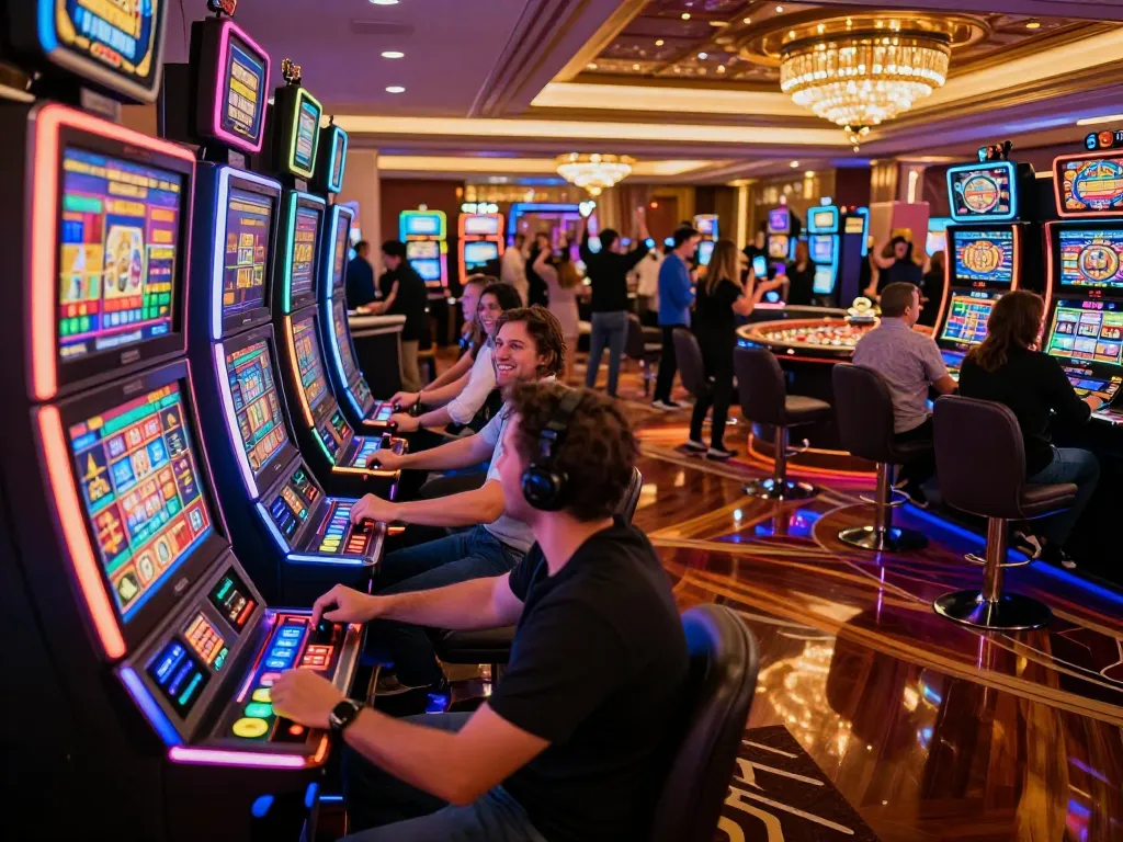 Players enjoying thrilling games at WW88 slot machines in a lively casino atmosphere.