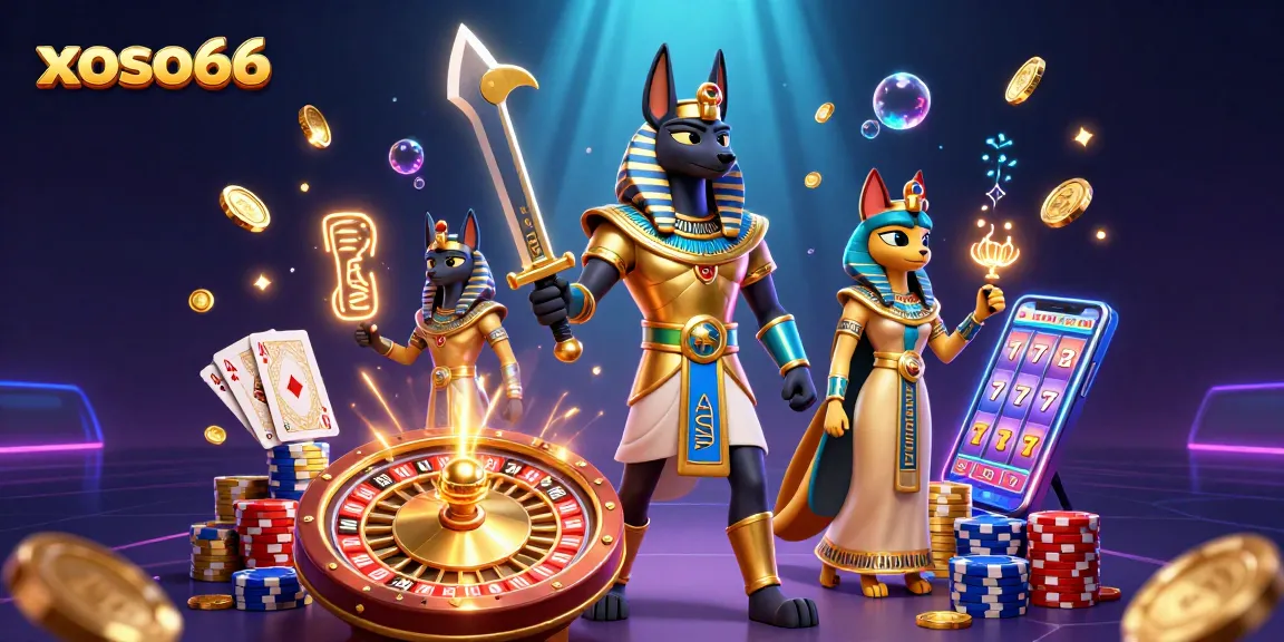 Spin the wheel at xoso66 with Anubis and Bastet showcasing a dazzling casino adventure.