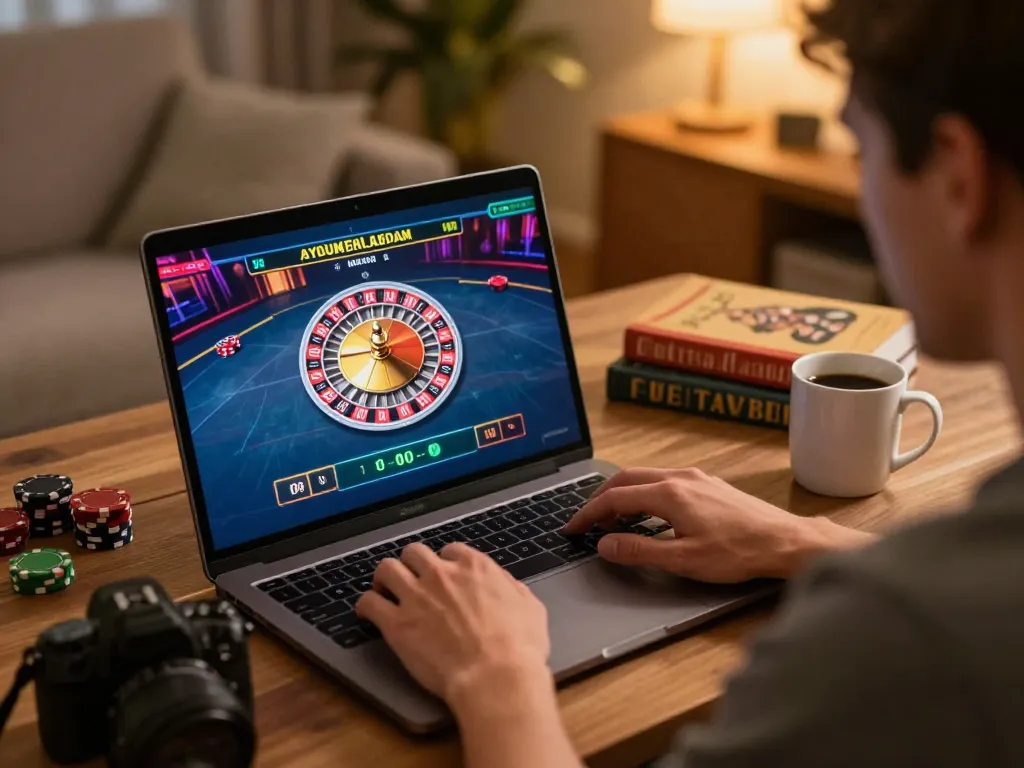 Engaged player enjoying roulette on https://rr88.wales/ with cozy home setup, highlighting live dealer excitement.