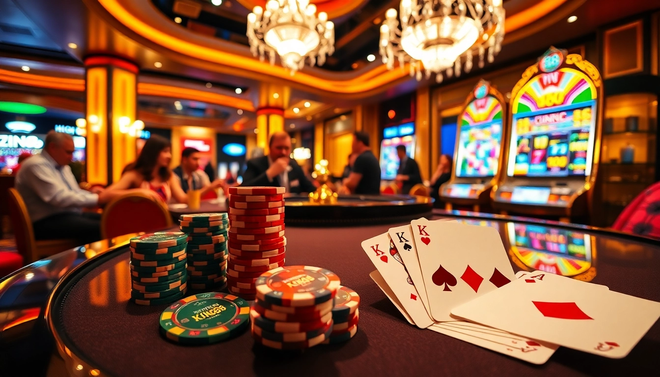 Gamblers placing bets at the King88 casino table, showcasing excitement and luxury in online gambling.
