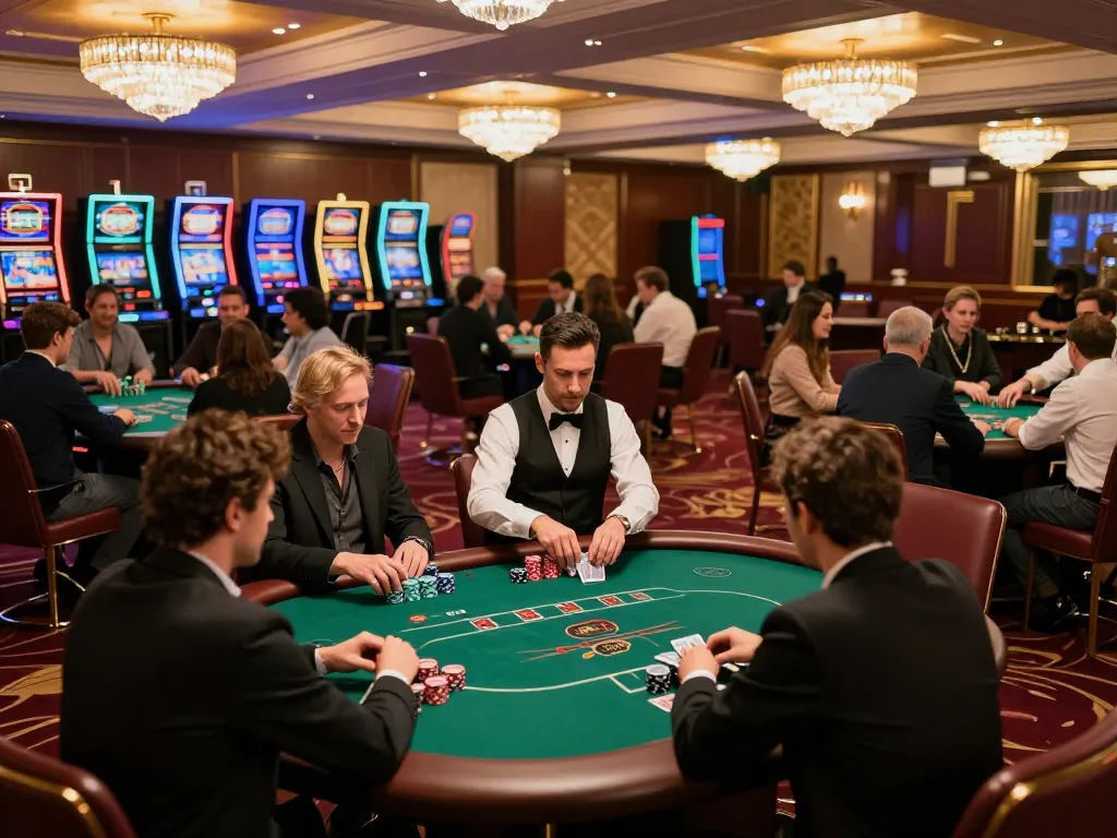 Players strategizing at a poker table in the luxurious CM88 casino, showcasing vibrant gaming atmosphere.