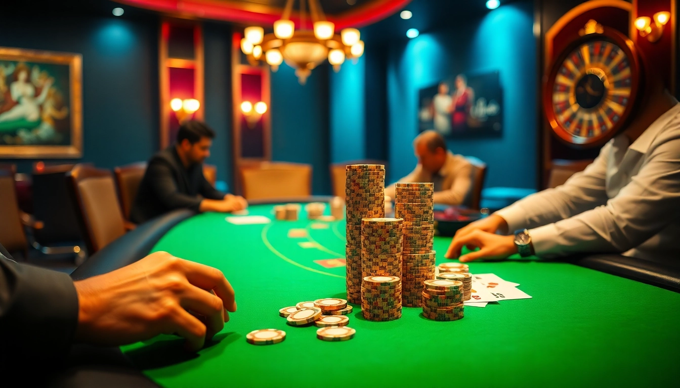 High-stakes poker table scene at DH 88 casino featuring excited players and vibrant decor