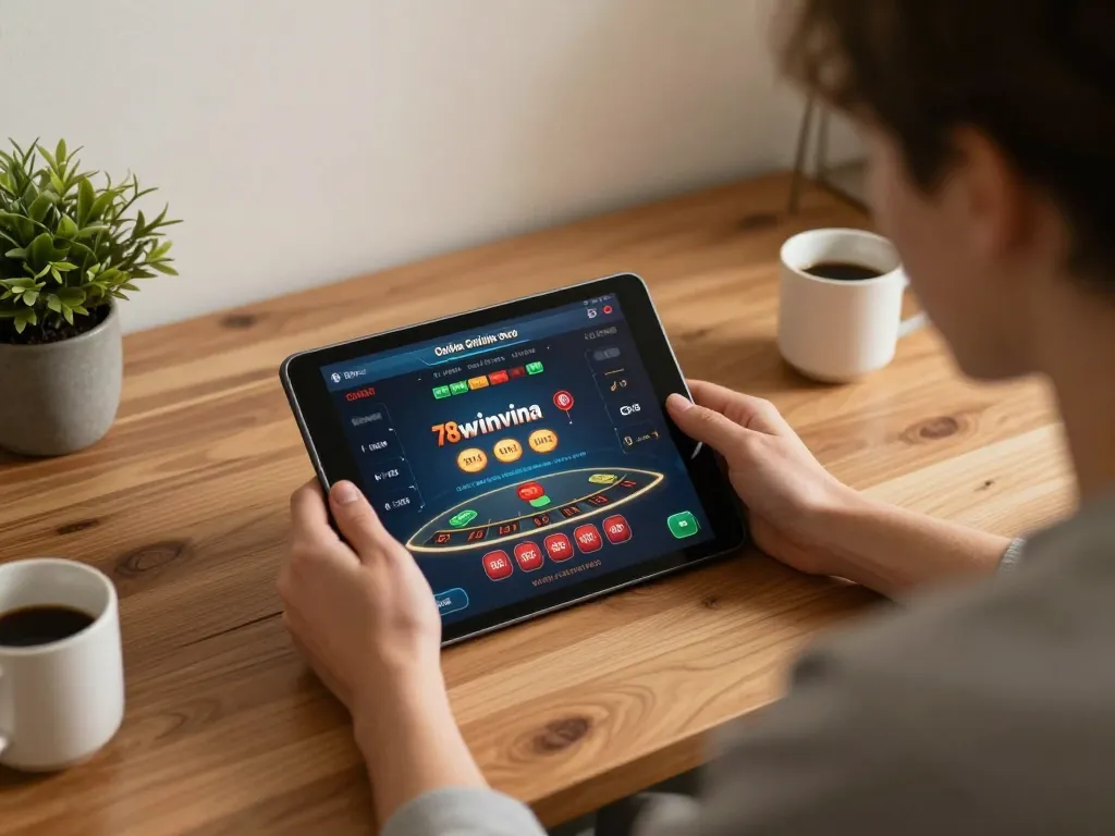 Engaging blackjack gameplay on 78winvina tablet in a cozy home setting