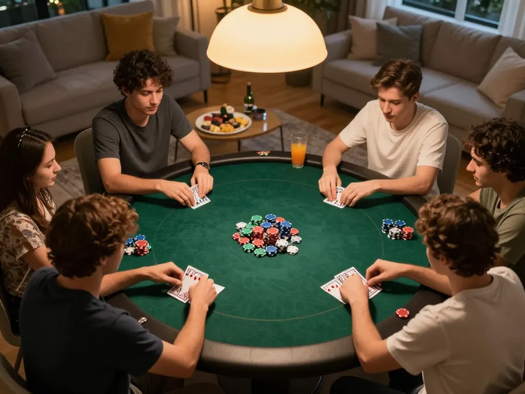 Engaging in an online poker game at home with friends, showcasing lc88 tactical gameplay.
