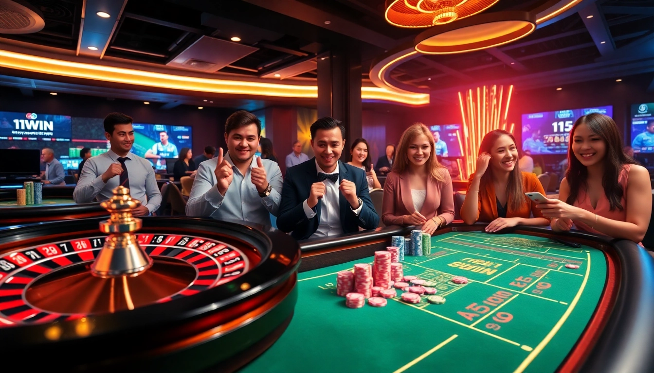 Experience the thrill of 11WIN with colorful poker chips on a casino table.