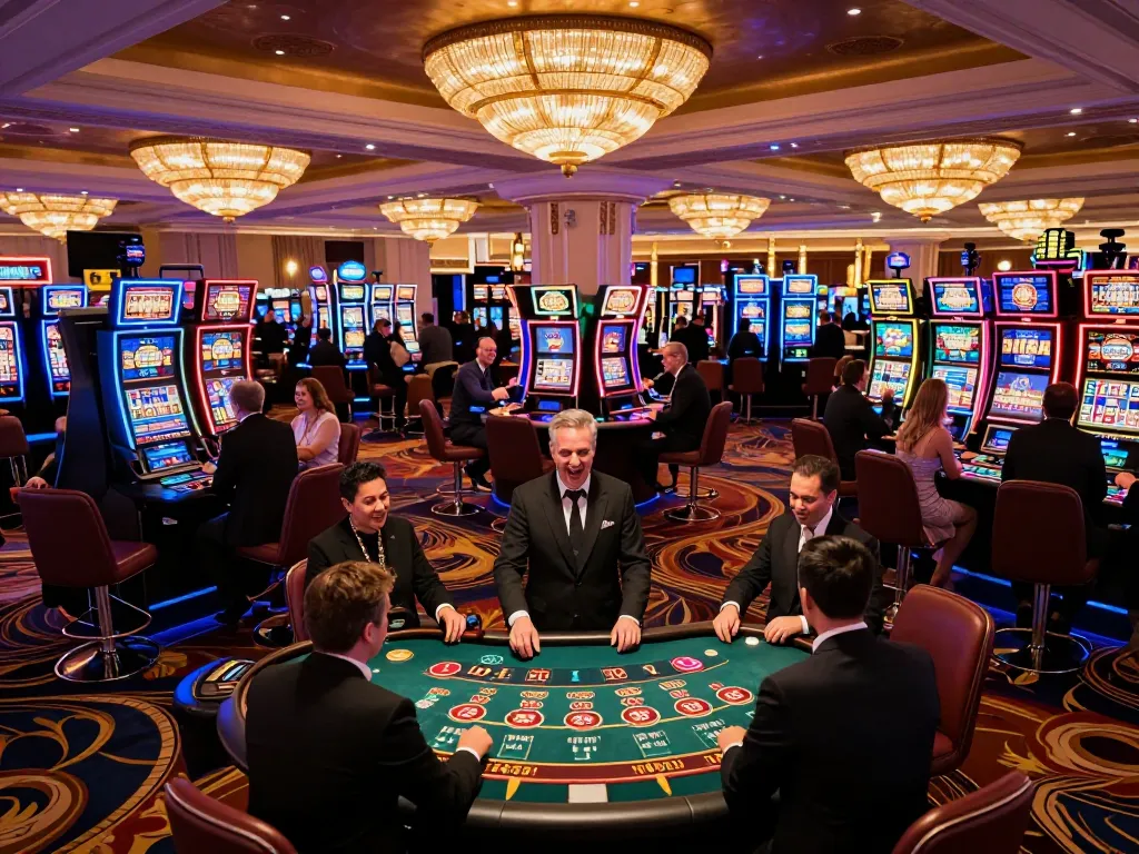 Players winning at luck8 casino games in an upscale Las Vegas venue