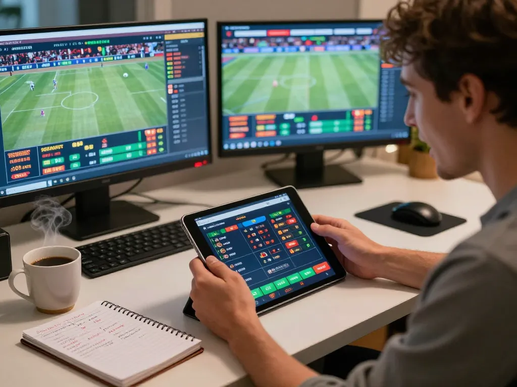 33win user placing strategic bets from home with engaged focus on live sports screens.
