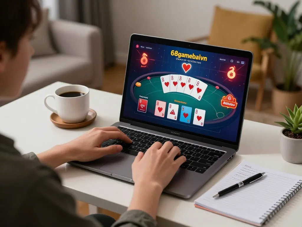 Engaging scene of online gaming experience at 68gamebaivn with stylish setup and personal touches