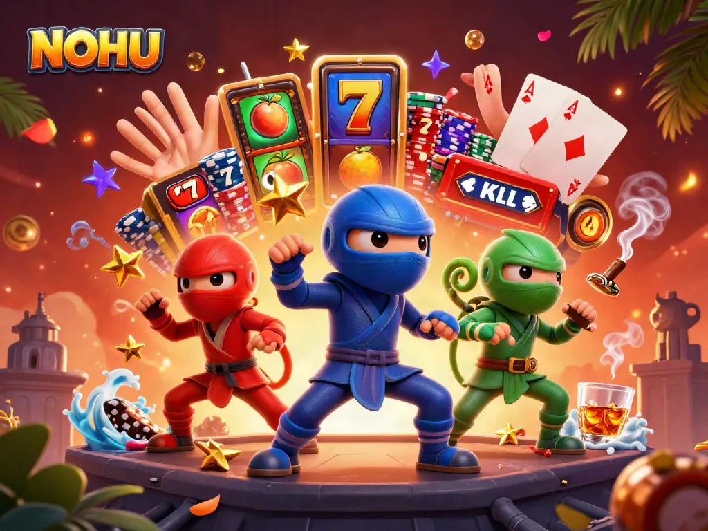 Experience thrilling slot action with NOHU as colorful ninja chameleons celebrate massive jackpots.