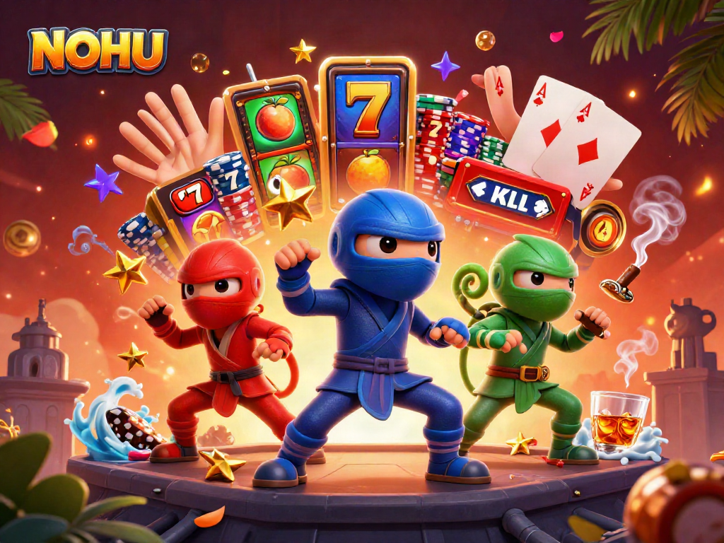 Experience thrilling slot action with NOHU as colorful ninja chameleons celebrate massive jackpots.
