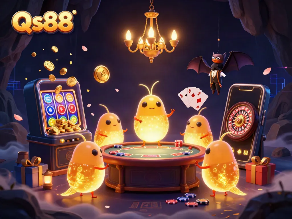 Experience the thrill of Qs88 casino with vibrant games and dynamic characters illuminating the scene.